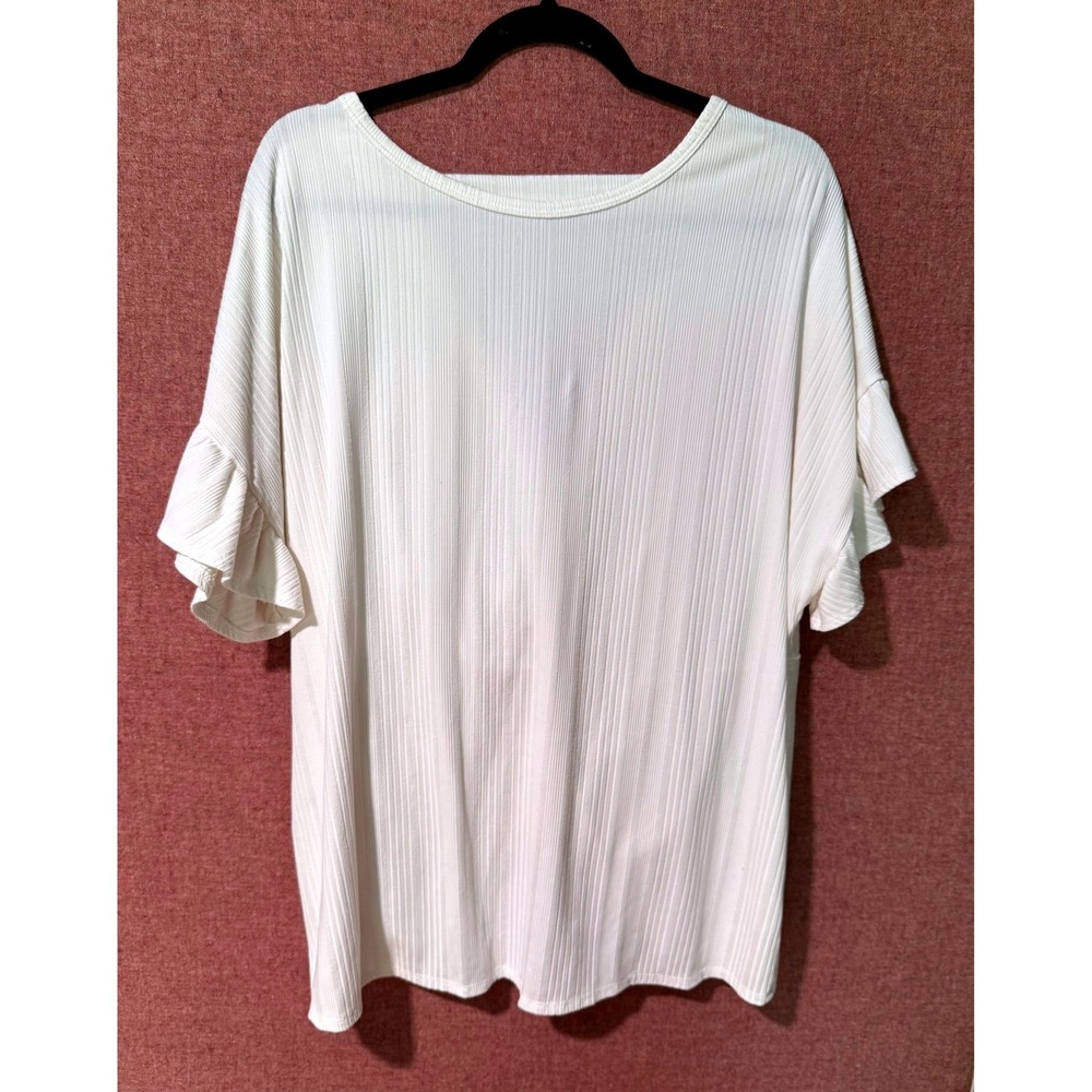 White Birch XL Ivory‎ Ribbed Twist Front Blouse Womens Flutter Sleeve Boho Top